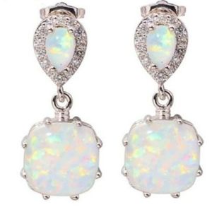 Square Opal Dangle Earrings